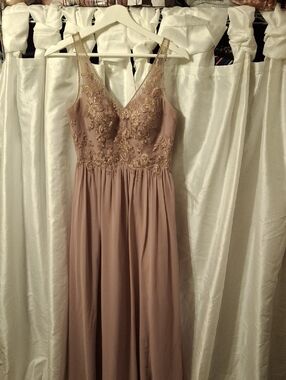 Azazie Dusty Mauve Embroidered V-Neck Maxi Dress